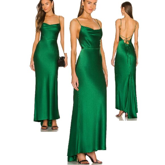 RARE ALICE + OLIVIA MONTANA SLEEVELESS MAXI GOWN DRESS IN DEEP EMERALD GREEN 10